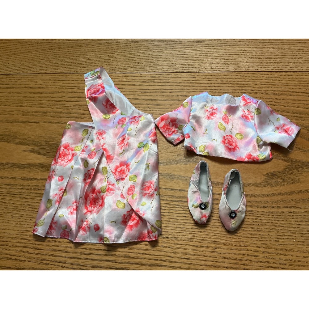 My Twinn Doll Pink Floral Satin Skirt Top and Shoes Outfit Set KT634 23 Inch